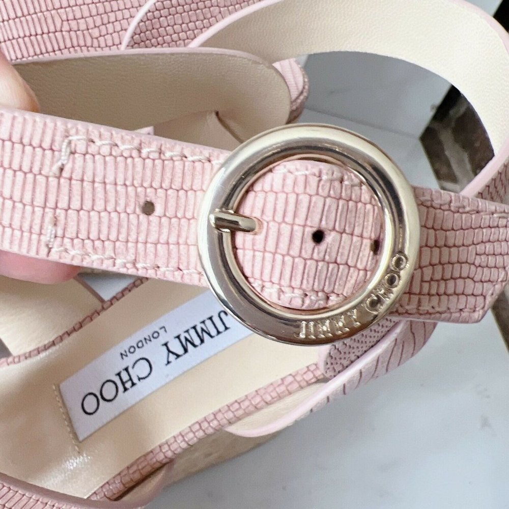 NIB Jimmy Choo Aleili 100 Leather Platform Wedge Sandals Blush Size US 10 EU 40 - Picture 5 of 12